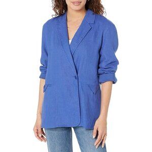 Madewell Crossover Linen Blazer Jacket Size Medium Blue Business Professional